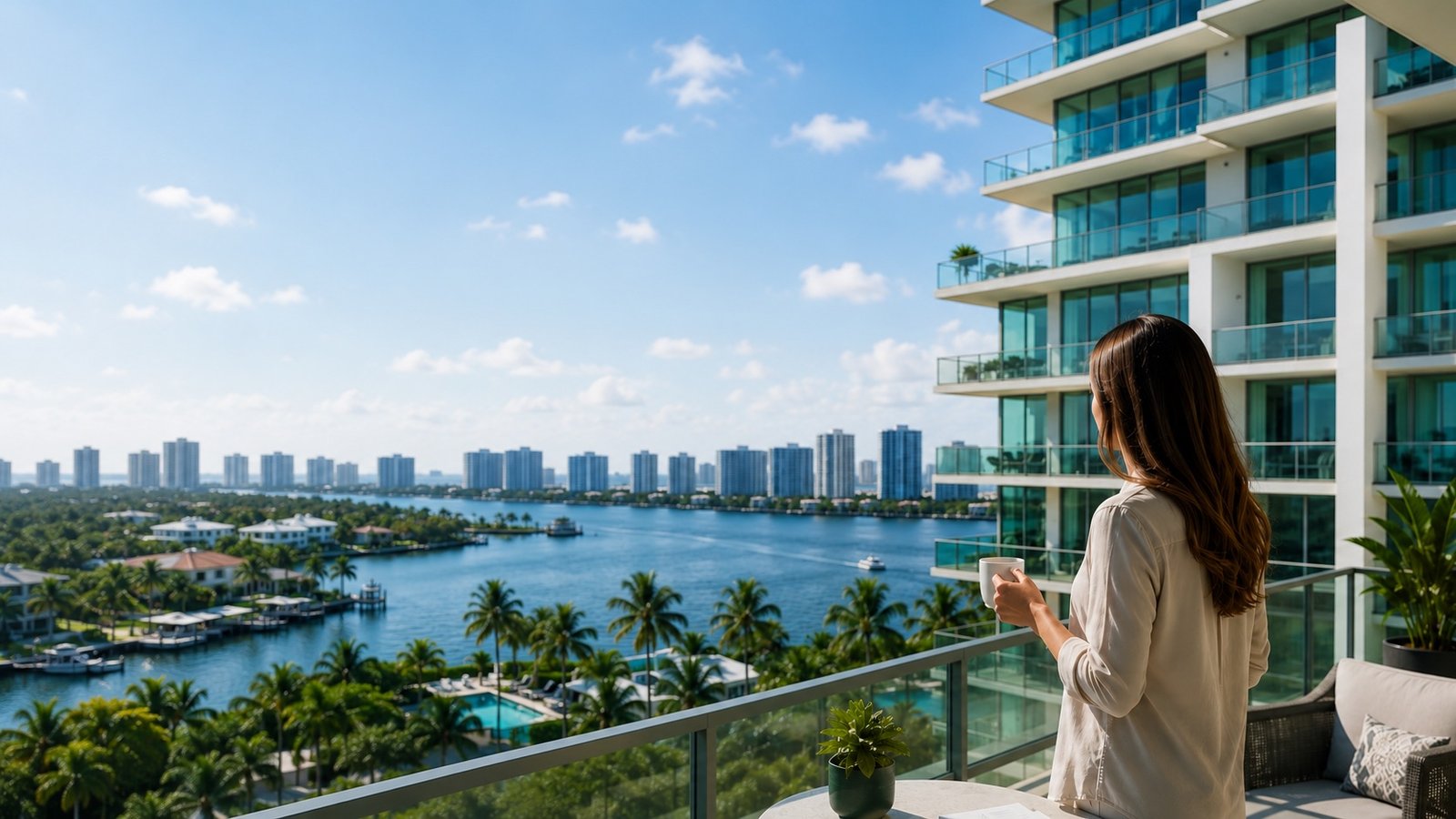 Florida condo buyer reviewing a modern South Florida condominium building