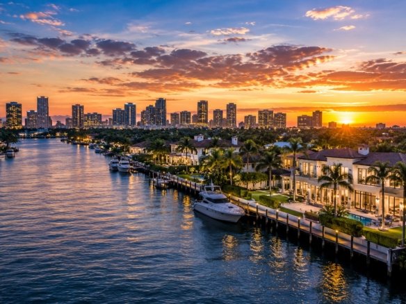 South Florida real estate market update featuring waterfront homes and the South Florida skyline